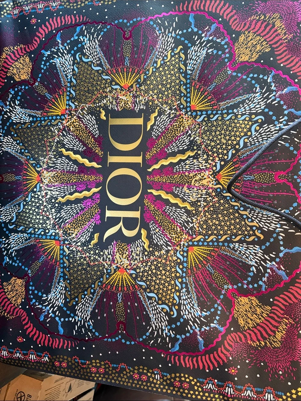 Dior Multicolor Floral Mandala Silk Scarf - Navy, Turquoise, Coral, Gold